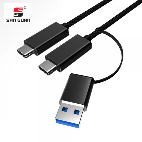 Picture of 2 in 1 Type-C&USB 3.0A TO Type-C Nylon（black）usb cable